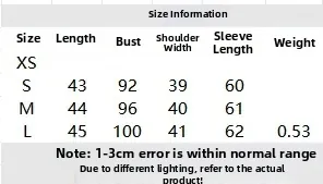 Detailed size guide table for women's plaid jacket including bust and length measurements