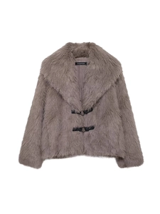 Women Elegant Faux Fur Coat Autumn Winter Warm Long Sleeve Lapel Jacket With Leather Buckle Faux Fox Fur Outwear Commuting