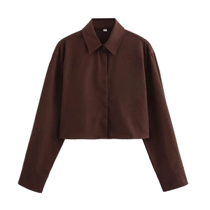 Completi Casual da Donna Tinta Unita Camicia Corta a Maniche Lunghe e Pantaloncini a Vita Alta Streetwear Abbigliamento in Poliestere