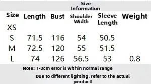 Detailed size chart for women's lamb wool jacket including length, bust, and sleeve measurements