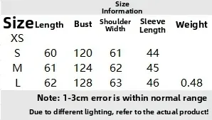 Detailed size guide table for loose-fit knit cardigan with bow sequins showing CM measurements