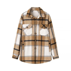 Dames Casual Geblokte Flannelen Overhemdjas Lange Mouwen Revers Enkele Rij Knopen Met Zakken Geblokt Overhemd Jas