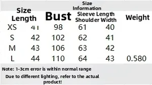 Detailed size chart with length and bust measurements for women short denim jacket