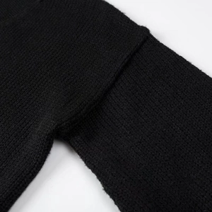 Close-up of high-quality black knit fabric showing soft texture and fine stitching detail