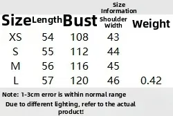 Size chart for women's padded vest featuring length, bust, and shoulder measurements