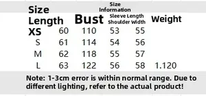 Detailed size chart for women's leopard print faux fur jacket showing measurements in cm