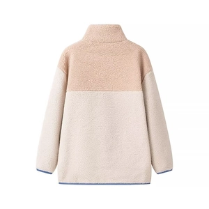 Women's streetwear sherpa jacket with color block design and high collar standing