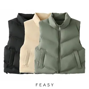 Women's Casual Quilted Puffer Vest Stand Collar Sleeveless Padded Gilet Winter Warm Outdoor Jacket With Pockets Drawstring Hem