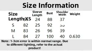 Detailed size chart for women's short textured dress featuring measurements for XS to L