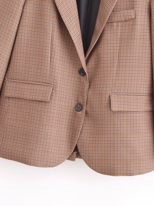 Close-up of the notched lapel and houndstooth texture on this stylish blazer