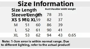 Size chart for women faux leather jacket showing XS to XL dimensions and weight details