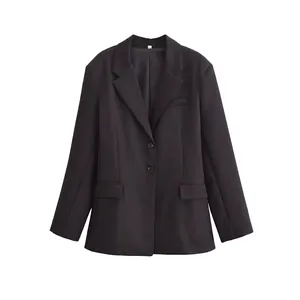Women's Elegant Slim Fit Blazer Notched Lapel Single Breasted Two Buttons Polyester Suit Jacket For Office Work Street Style