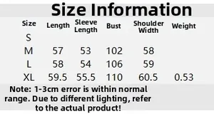 Size chart table for V-neck cable knit cardigan showing length sleeve and bust measurements
