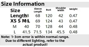 Detailed size chart for faux fur jacket including length, sleeve, chest, and shoulder info