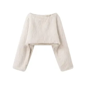 Women's Faux Fur Shrug Top Street Fashion Long Sleeve Cropped Jacket Solid Color Elegant Warm Autumn Winter Outerwear