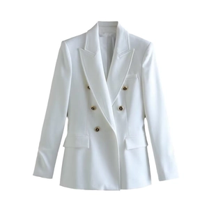 Blazer bianco sfiancato da donna con bottoni dorati doppiopetto e revers a punta chic