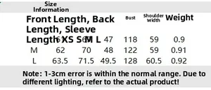 Detailed size chart for women asymmetric knit coat with length and bust measurements