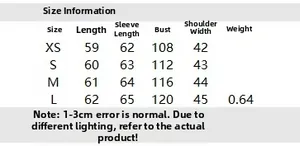 Detailed size chart for women's plaid jacket including XS-L bust, sleeve and length data