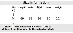 Detailed size chart with length and bust measurements for this halter neck dress