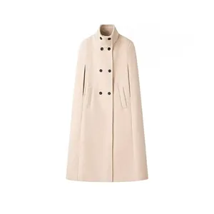 Cappotto a Mantella Doppio Petto Elegante da Donna Collo Alto Giacca Mantello Lunga in Poliestere per Autunno Inverno Ufficio Pendolarismo