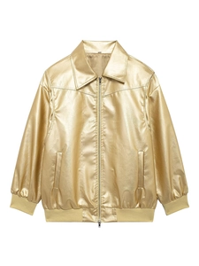 Veste métallisée dorée rétro pour femme avec col montant et bord-côte