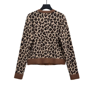 Cárdigan de punto con estampado de leopardo para mujer con puños acanalados cafés