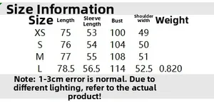Detailed size chart for faux fur coat showing length, bust, sleeve, and shoulder metrics
