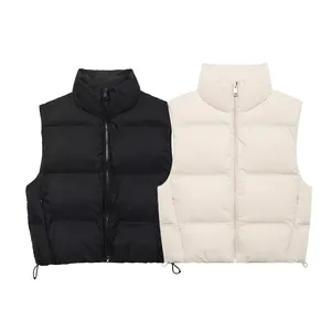 Women's Casual Quilted Puffer Vest Stand Collar Sleeveless Warm Gilet Zip Up Waistcoat With Adjustable Drawstring Hem