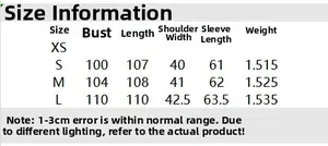 Detailed size chart for women long windbreaker coat with bust and length measurements