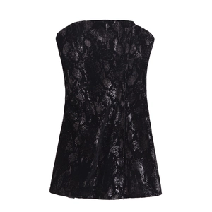 Elegante top a fascia con paillettes nere e motivo a serpente da donna party