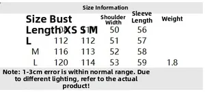 Size guide table for faux fur long coat showing bust length and shoulder measurements