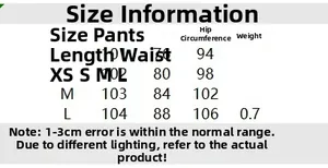 Tableau des tailles pour pantalon cargo en cuir avec mesures de longueur, taille et hanches