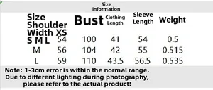 Detailed size chart for women's street style fuzzy jacket with accurate measurements
