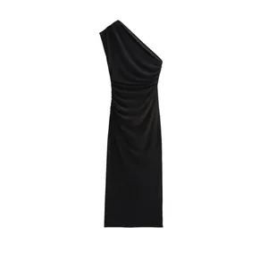 Sexy Rückenfreies Midi Bodycon Kleid Wasserfall Ausschnitt Gerafft Ärmellos Knotendetail Rücken Überkreuzte Träger Party Damen Kleid