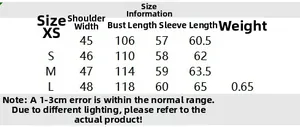 Detailed size chart for women's padded jacket with shoulder and bust measurements