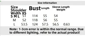 Size chart detail for women's autumn winter coat showing shoulder, bust, and length
