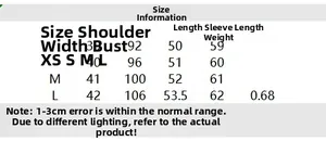 Size chart showing shoulder width, chest, and length measurements for women's tweed jacket