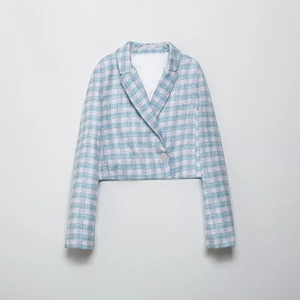 Women Plaid Tweed Cropped Jacket And Skort Long Sleeve Lined Casual Elegant Outfits