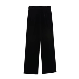 Ensemble d'automne pour femme avec pantalon large en velours noir à taille haute