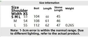Size chart for bow long sleeve top showing measurements for S, M, and L sizes