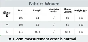 Detailed size guide table for women printed reversible quilted jacket with dimensions