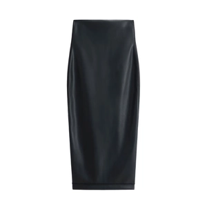 Schwarzer Midi-Bleistiftrock aus Kunstleder mit hoher Taille und elegantem Seitenschlitz