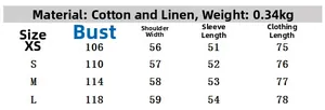 Guide des tailles détaillé pour ensemble veste kimono et pantalon en coton et lin