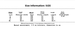 Size chart with measurements in cm for women's wool jacket from small to extra large