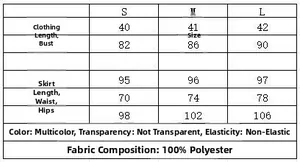 Detailed size guide for S-L ruffle top and skirt set including length and bust measurements