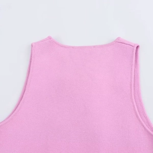 Gilet in maglia rosa da donna con scollo a V, bottoni doppiopetto e texture a maglia morbida