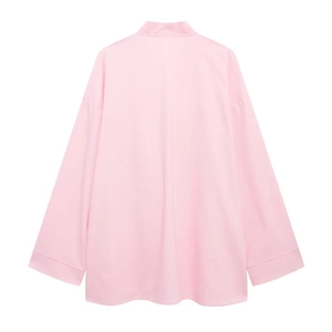 Vue arrière de la veste kimono en coton et lin rose clair avec coupe ample et col montant