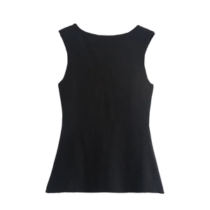 Gilet da donna nero senza maniche in maglia a coste con bottoni e vestibilità slim