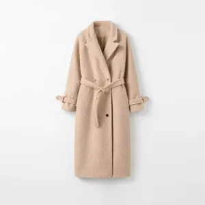 Women Long Teddy Fleece Coat Belted Double Breasted Oversized Boucle Overcoat Warm Winter Streetwear Outwear Top Jacket