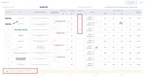 Detailed size chart for women's belted blazer with measurements for XS to L sizes